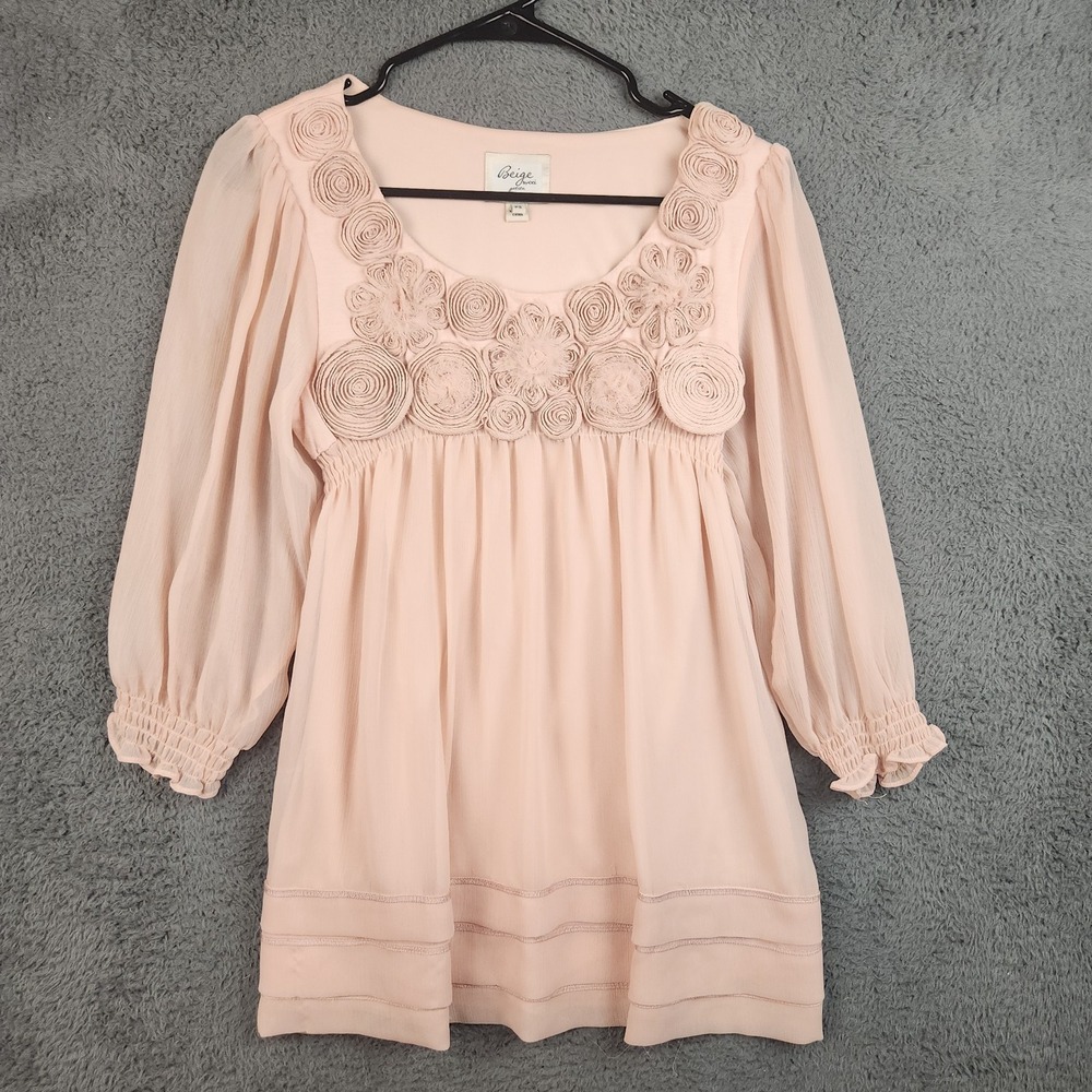 Textured Floral Pink Babydoll Dress Womens Small Chiffon Boho Coquette Fairycore
